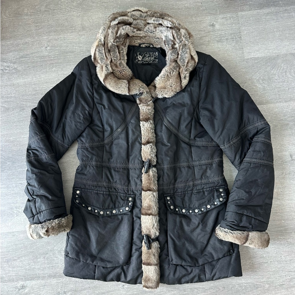 Nuage Y2K Black Faux Fur Trimmed Parka - Toggle Front